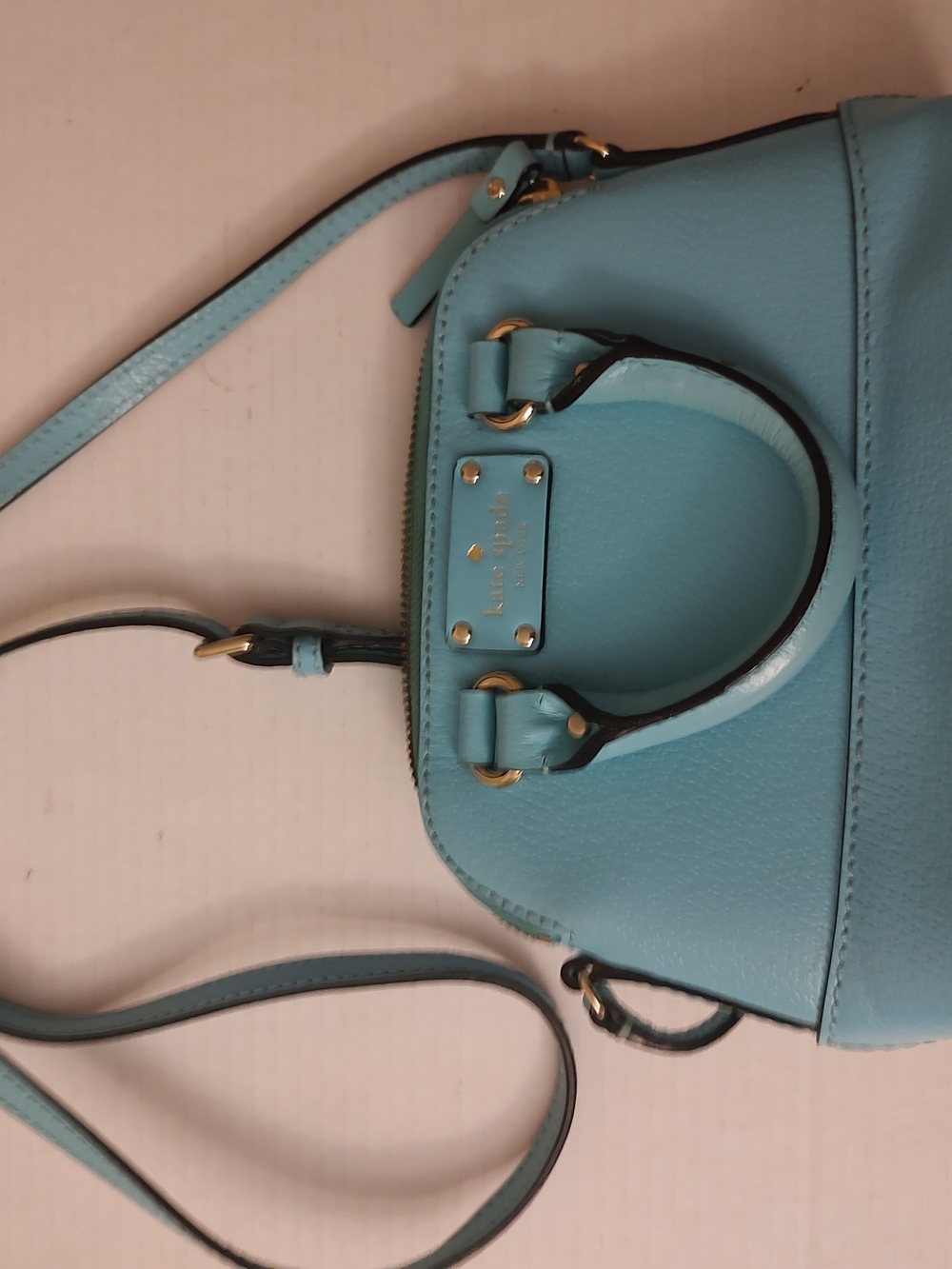 kate spade Pebbled Leather Mini Shoulder Bag in Aqua Blue with Gold Hardware
